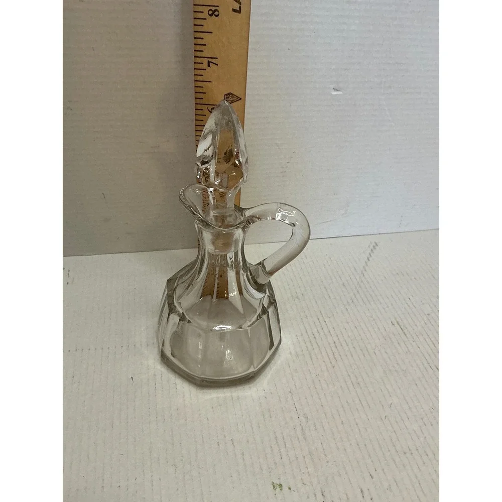 Vintage Glass Cruet Decanter with Stopper Clear Paneled Small 5.5in